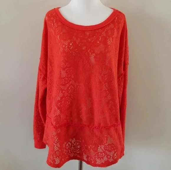 Free People Orange Floral Lace Sweater S - Picture 1 of 5